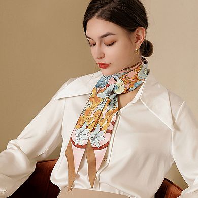 Women's Floral Print Silky Scarf with Lightweight Fabric Versatile Square Neck and Hair Accessory