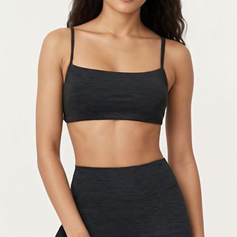 Women's Seamless Rib Knit Bralette Top with Adjustable Spaghetti Straps