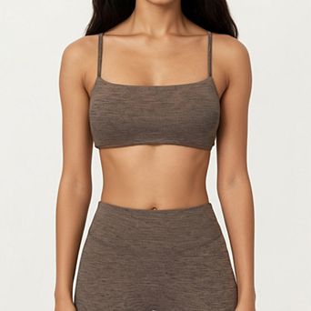 Women's Seamless Rib Knit Bralette Top with Adjustable Spaghetti Straps