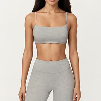 Women's Seamless Rib Knit Bralette Top with Adjustable Spaghetti Straps