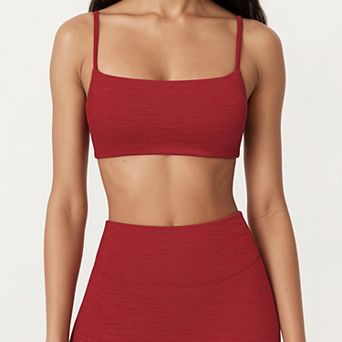 Women's Seamless Rib Knit Bralette Top with Adjustable Spaghetti Straps