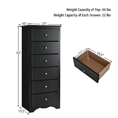 Black 6-Drawer Chest Dresser for Bedroom Clothing Storage