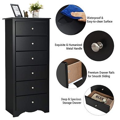 Black 6-Drawer Chest Dresser for Bedroom Clothing Storage