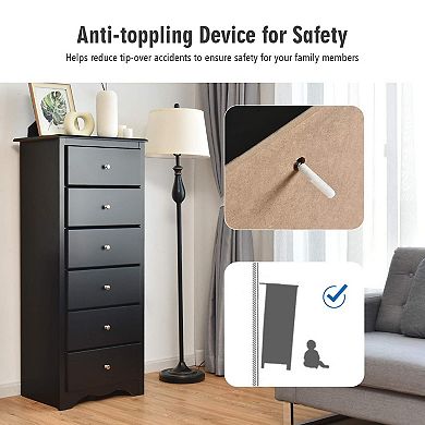 Black 6-Drawer Chest Dresser for Bedroom Clothing Storage