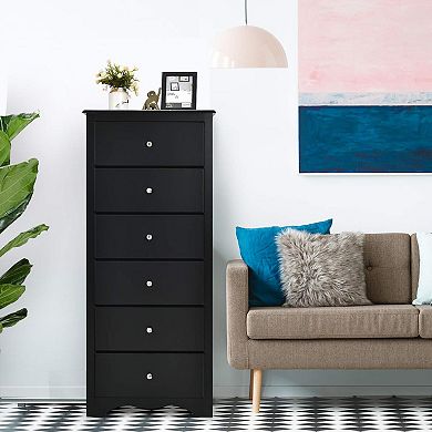 Black 6-Drawer Chest Dresser for Bedroom Clothing Storage