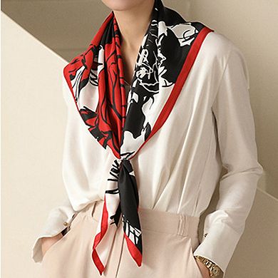 Women's Floral Print Square Scarf with Soft Silky Fabric Lightweight Accessory