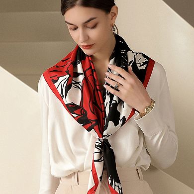 Women's Floral Print Square Scarf with Soft Silky Fabric Lightweight Accessory