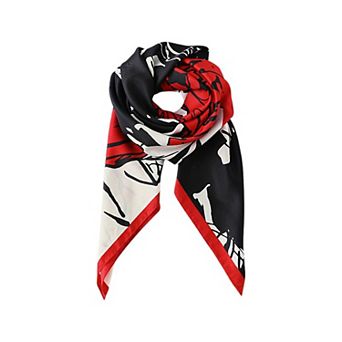 Women's Floral Print Square Scarf with Soft Silky Fabric Lightweight Accessory