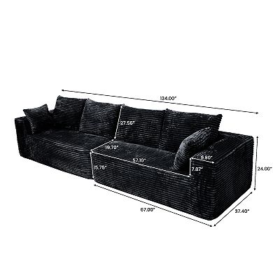134” Modular Sectional Cloud Couches, Corduroy Upholstered Deep Seat Boneless Sofa