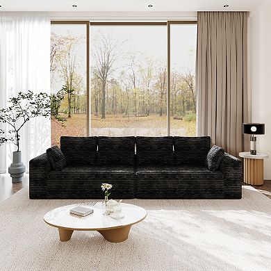 134” Modular Sectional Cloud Couches, Corduroy Upholstered Deep Seat Boneless Sofa