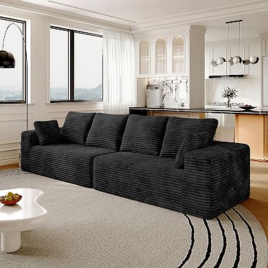 134” Modular Sectional Cloud Couches, Corduroy Upholstered Deep Seat Boneless Sofa