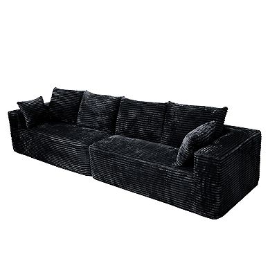 134” Modular Sectional Cloud Couches, Corduroy Upholstered Deep Seat Boneless Sofa