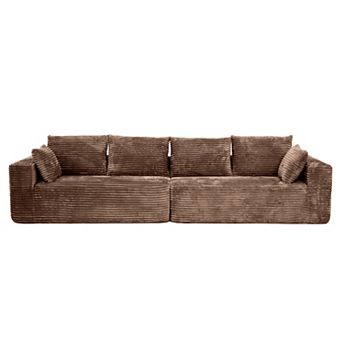 134” Modular Sectional Cloud Couches, Corduroy Upholstered Deep Seat Boneless Sofa
