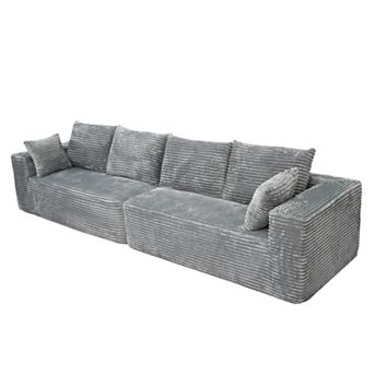 134” Modular Sectional Cloud Couches, Corduroy Upholstered Deep Seat Boneless Sofa