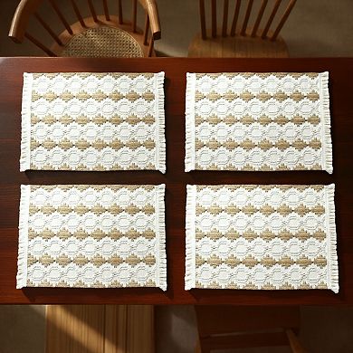 2-Piece Textured Cotton Woven Bath Mat with Fringe Trim and Raised Detailing