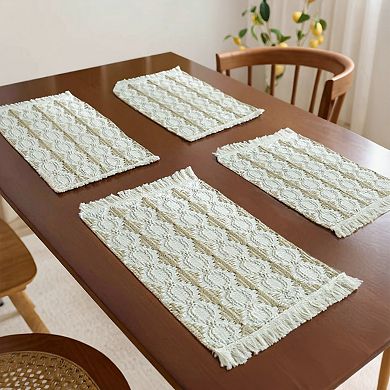 2-Piece Textured Cotton Woven Bath Mat with Fringe Trim and Raised Detailing