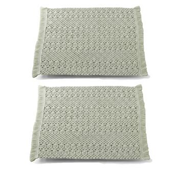 2 pc Textured Cotton Woven Bath Mat with Fringe Trim and Raised Detailing