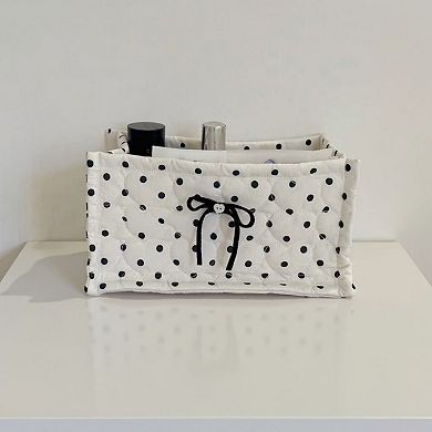 Quilted Polka Dot Storage Basket with Bow Accent and Soft Fabric Design