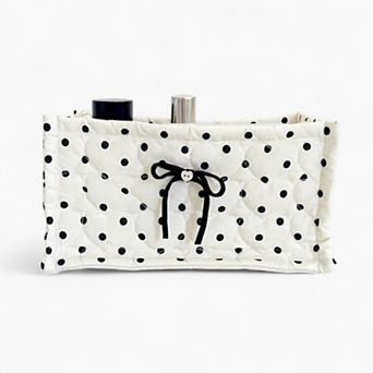 Quilted Polka Dot Storage Basket with Bow Accent and Soft Fabric Design