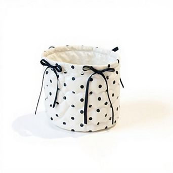 Quilted Polka Dot Storage Basket with Bow Accent and Soft Fabric Design