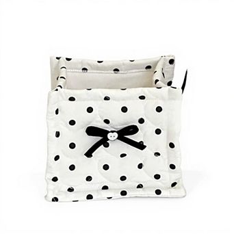 Quilted Polka Dot Storage Basket with Bow Accent and Soft Fabric Design