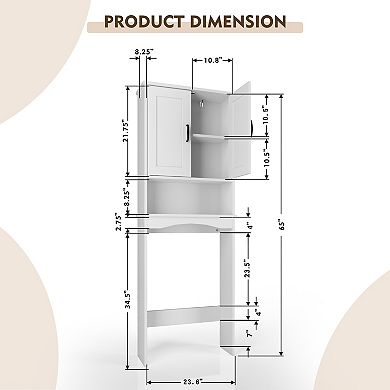 23.62 in. W x 65.39 in. H x 8.27 in. D Over-the-Toilet Storage with Adjustable Shelves for Bathroom