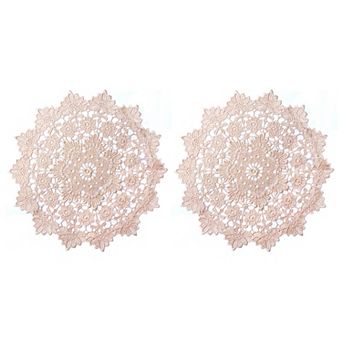 2 pc Round Lace Floral Placemat with Intricate Embroidered Detailing
