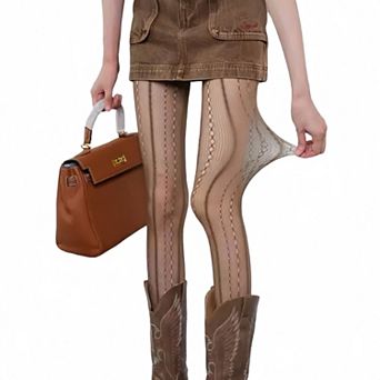 Women's 2-Pack Sheer Patterned Hosiery with Stretch Fishnet Design and Vertical Stripe Detailing