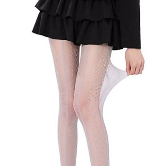 Women's 2-Pack Sheer Patterned Hosiery with Stretch Fishnet Design and Vertical Stripe Detailing