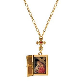 Symbols of Faith Color Stone & Bible Locket Jesus Calvary Decal Necklace