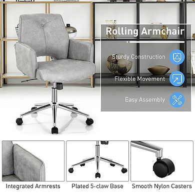 Gray Adjustable Mid-Back Office Chair with Armrests