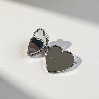 Silver Heart Locket Keychain with 3D Bow Detail and Clasp Ring