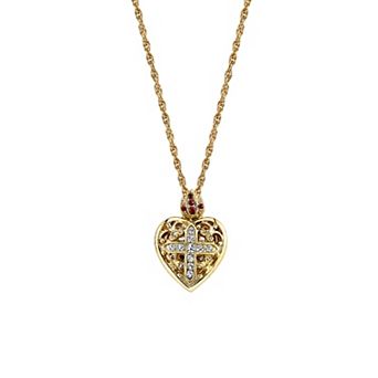 Symbols of Faith Gold Tone Crystal Heart Cross Locket Necklace