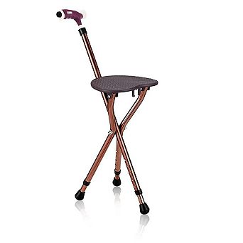 Brown Adjustable Folding Cane Seat with Built-In Light
