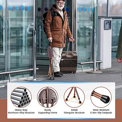 Brown Adjustable Folding Cane Seat with Built-In Light