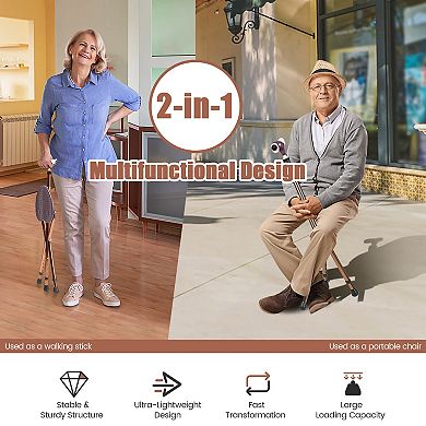 Brown Adjustable Folding Cane Seat with Built-In Light