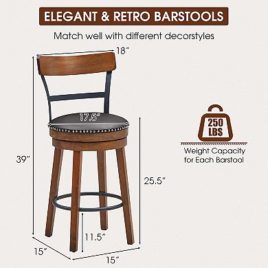 Set of 2 25.5-Inch Swivel Counter Height Bar Stools