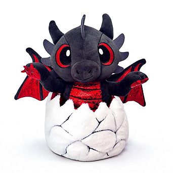 Drogo the Dino in an Egg Plushie, 12" Black and Red Dinosaur Stuffed Animal Gift for Boys and Teens