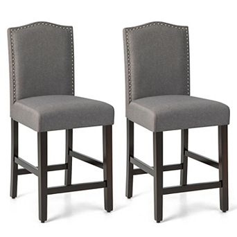Set of 2 Fabric Nailhead Counter Height Dining Chairs - Gray