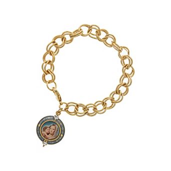 Symbols of Faith Gold-Tone Chain Link Bracelet with Mary & Child Charm
