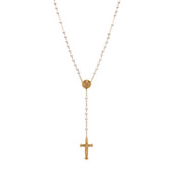 Symbols of Faith Gold-Tone Virgin Mary Locket Rosary