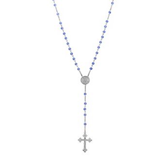 Symbols of Faith Silver-Tone Virgin Mary & Child Round Locket Rosary