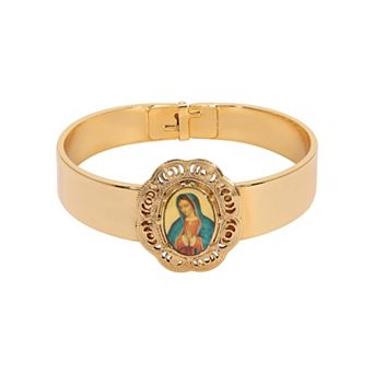 Symbols of Faith Gold-Tone Virgin Mary Decal Bangle Bracelet