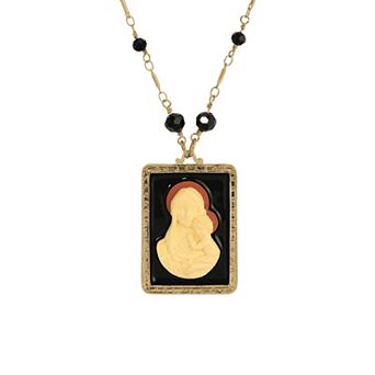 Symbols of Faith 14k Gold Dipped Mary & Child Cameo Pendant Necklace