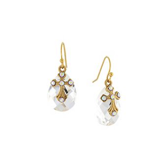 Symbols of Faith 14k Gold-Dipped Crystal Briolette Cross Drop Earrings