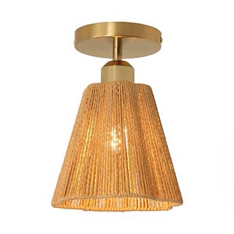 Parrot Uncle Brown Paper Rope Boho 1-Light Semi-Flush Mount Ceiling Light