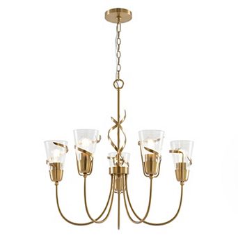 Parrot Uncle 26" Modern Gold Dimmable Seeded Glass 5-Light Chandelier