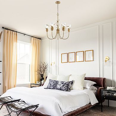 Parrot Uncle 26" Modern Gold Dimmable Seeded Glass 5-Light Chandelier