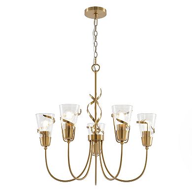 Parrot Uncle 26" Modern Gold Dimmable Seeded Glass 5-Light Chandelier