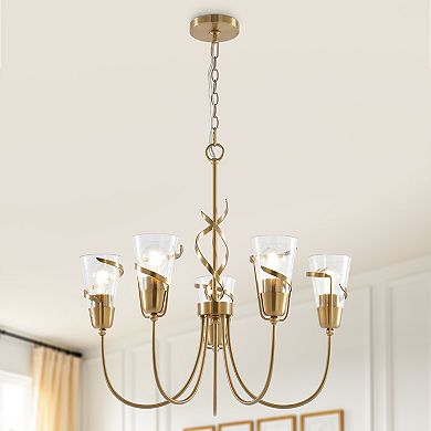 Parrot Uncle 26" Modern Gold Dimmable Seeded Glass 5-Light Chandelier